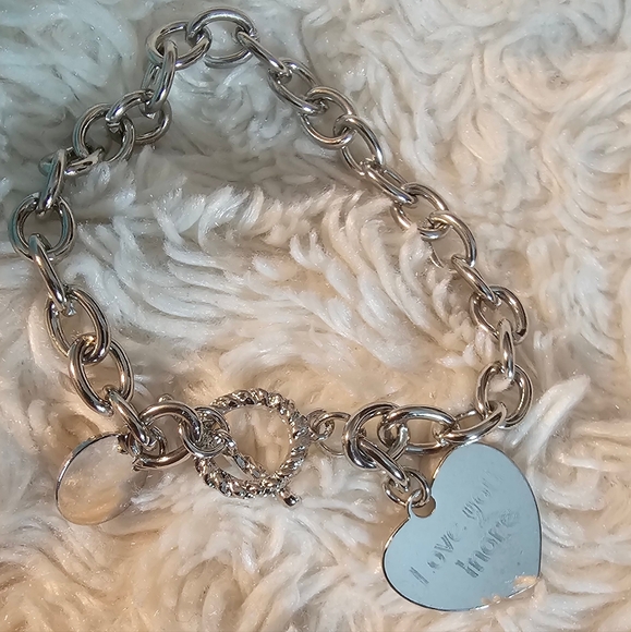 Toggle Heart Charm Bracelet Love You More inscription Stainless Steel NWOT - Picture 3 of 7